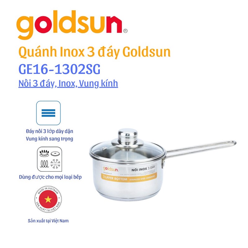 Nồi Quánh Nấu Bột Inox 3 Đáy Goldsun GE16-1302SG-V 14cm Đáy Từ Dùng được Trên Mọi Loại Bếp