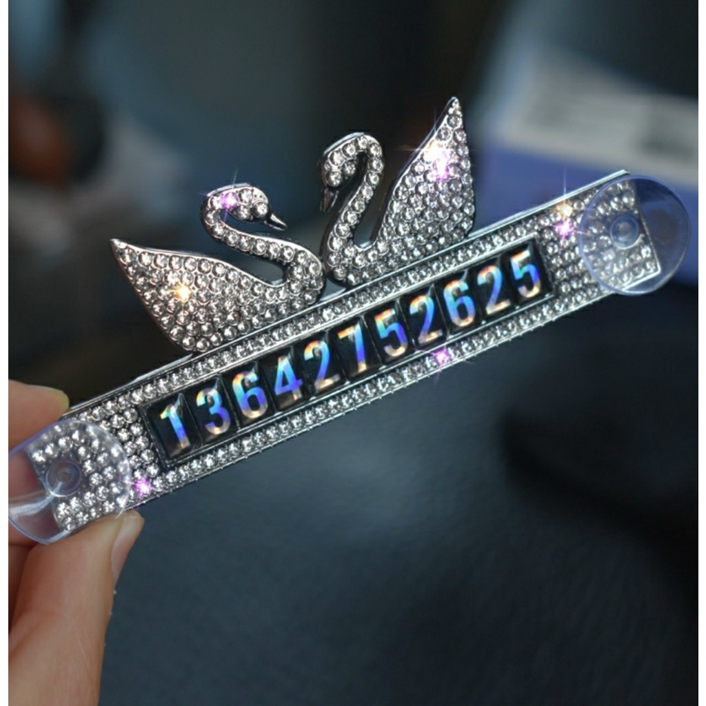 Bảng Số Điện Thoại Đính Đá Thiên Nga,Vương Miện Gắn Kính Lái Xe Ô Tô