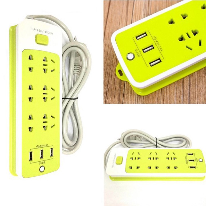 Ổ Cắm Điện Thông Minh Đa Năng Chống Giật 6 Cổng Thường, 3 Cổng USB, Có Đèn Báo và Công Tắc Bật/Tắt