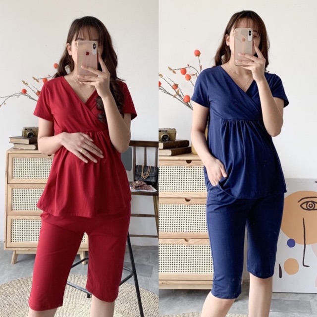 Bộ Bầu cotton 2in1 HÀNG ĐẸP- MẶC BẦU &amp; SAU SINH mềm mát nhẹ ( kèm ảnh chụp thật trải sàn)