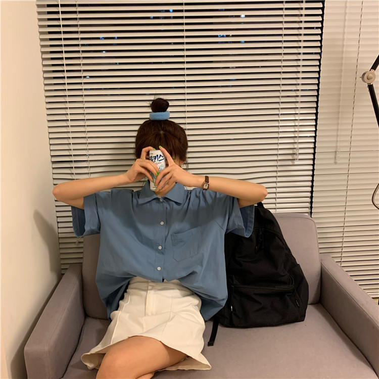 Áo Sơ Mi Nữ Tay Ngắn Trơn Màu Phong Cách Hàn Quốc | BigBuy360 - bigbuy360.vn
