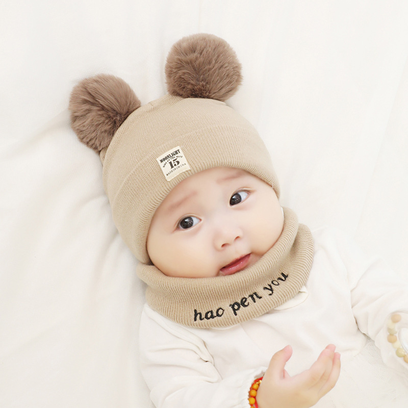 Set Mũ Len + Khăn Choàng Cổ Dễ Thương Thời Trang Cho Bé Sơ Sinh