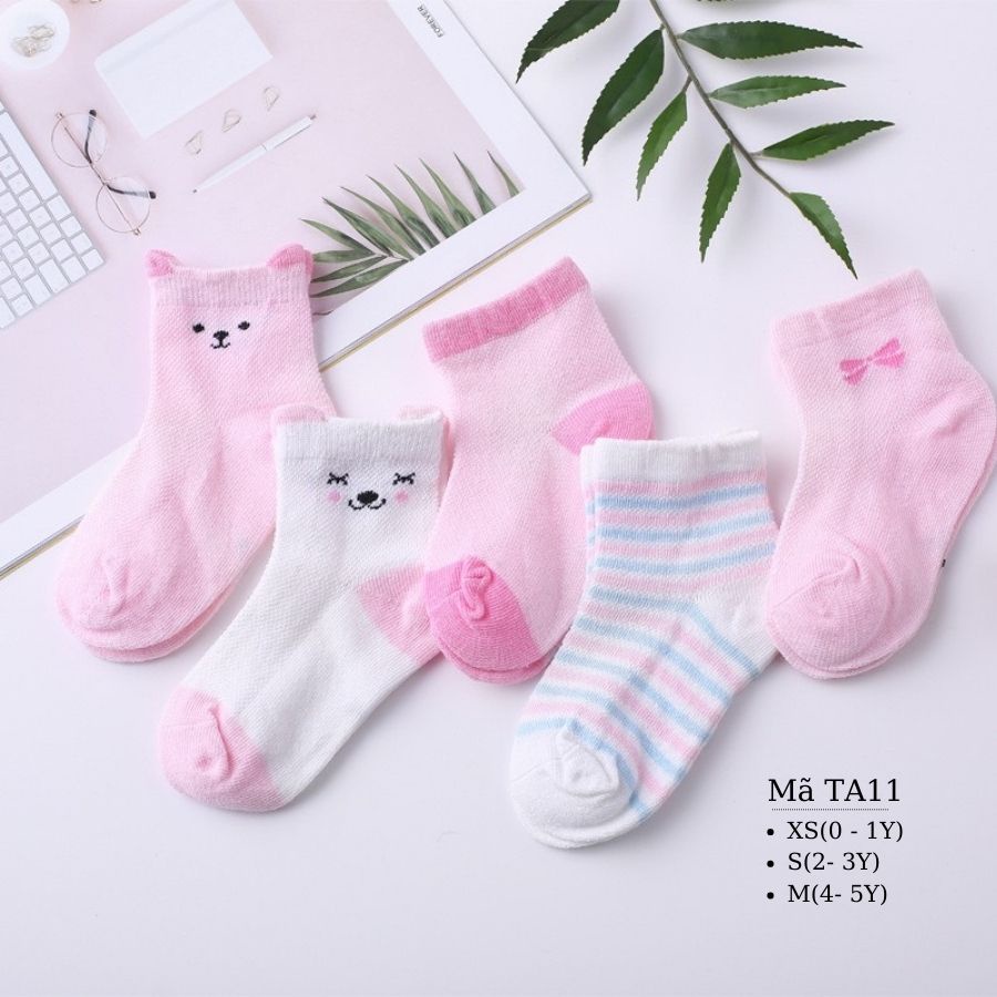 Tất hình thú, vớ cho bé gái cổ dài thỏ gặm cà rốt hồng 0 1 2 3 4 5 tuổi cotton mềm mại điều hòa kháng khuẩn TA11