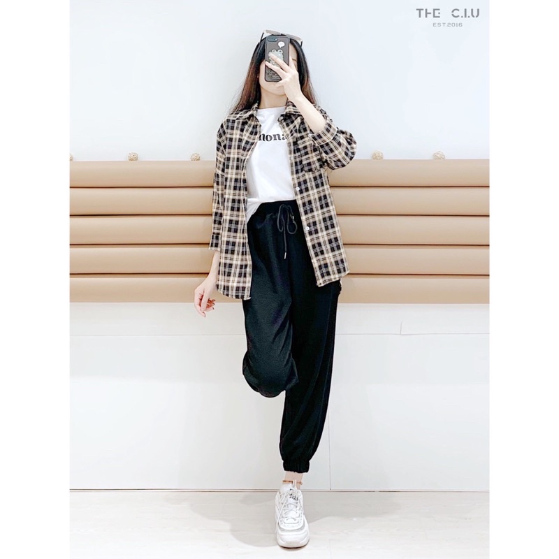 Áo sơ mi kẻ caro tay dài form rộng 76861