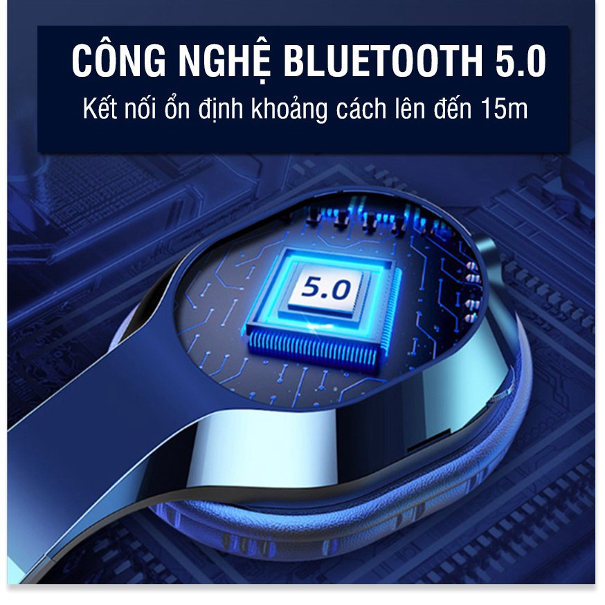 Tai nghe bluetooth không dây T5, tai nghe chụp tai hổ trợ thẻ nhớ + Jack 3.5mm, âm Bass cực đỉnh, giảm ồn cách âm tốt, B