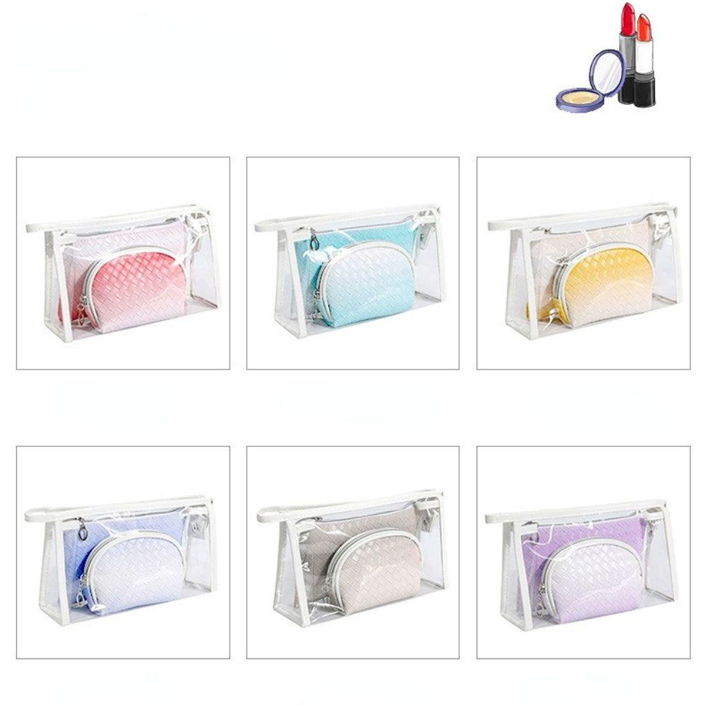 QQMALL Set Ba Túi Đựng Mỹ Phẩm Bằng PVC Dệt Họa Tiết Đa Năng Sức Chứa Lớn