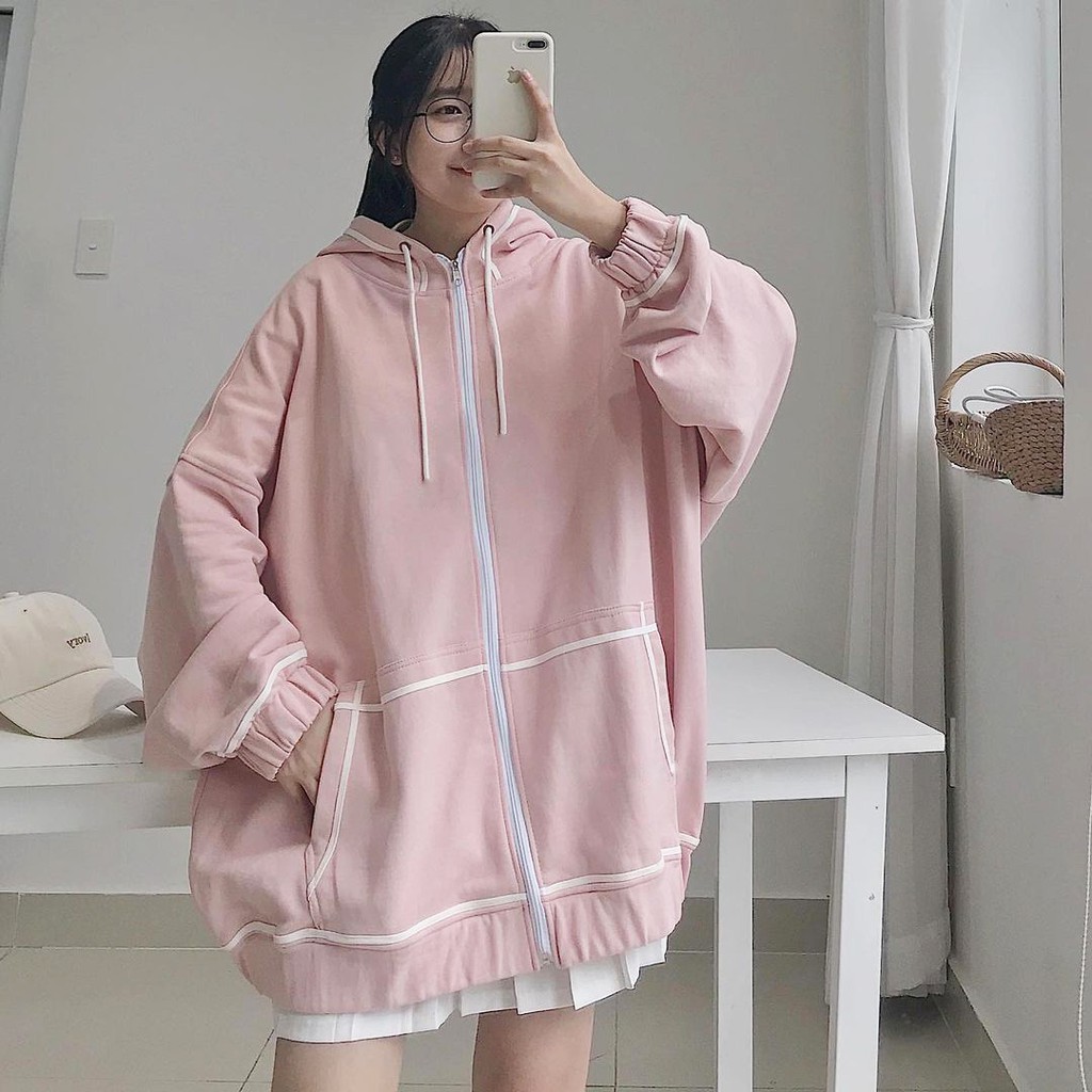 Áo Khoác Hoodie Zip Phối Viền Trắng - Hoodie Zip Form Rộng - Titto Closet