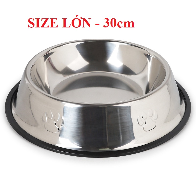 Bát đựng thức ăn chó mèo size lớn - Bát inox size lớn 30cm chống lật chống trượt