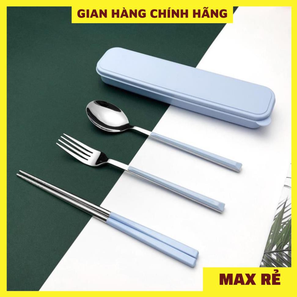 Bộ 3 MUỖNG ĐŨA NĨA INOX304 cá nhân có hộp đựng cao cấp- Hộp thìa dĩa văn phòng, du lịch tiện dụng, Màu Pastel!