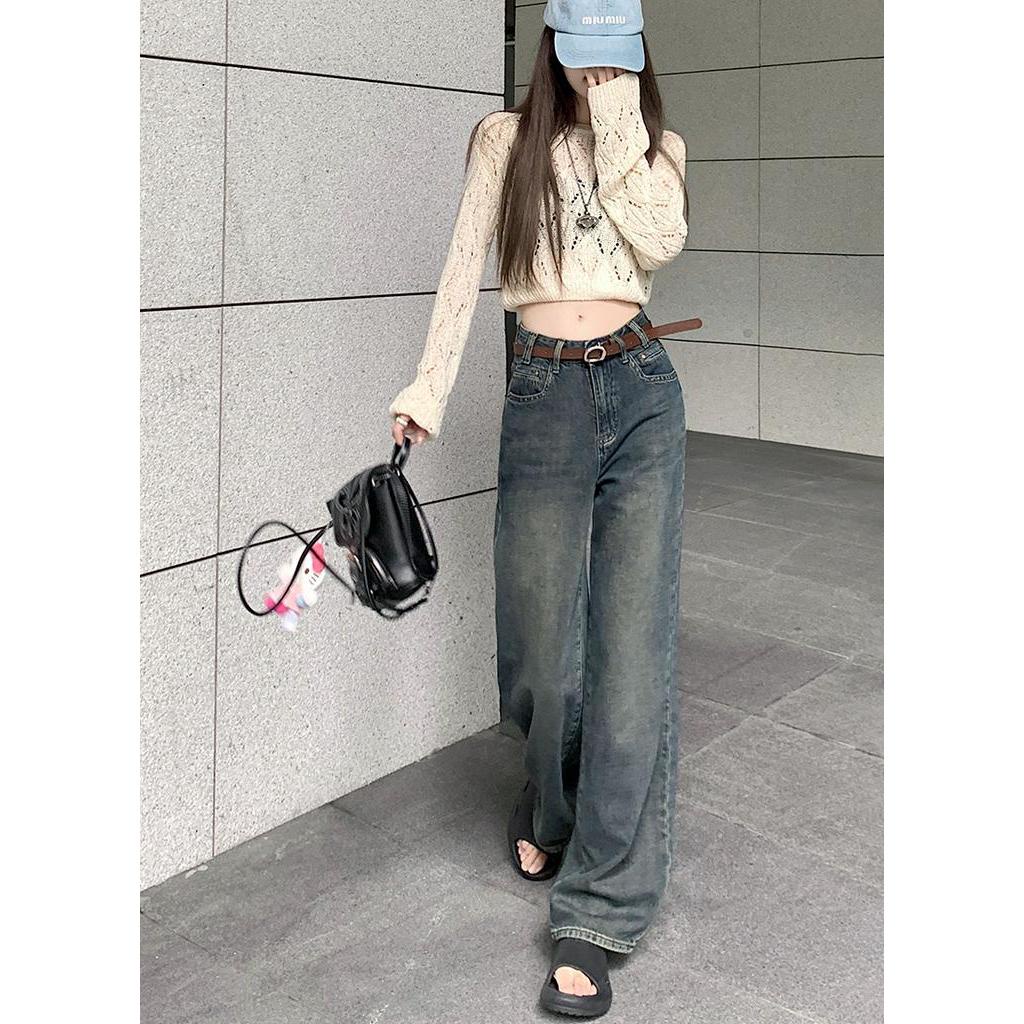 Quần denim Ống Rộng Lưng Cao Phong Cách retro Kiểu Mới 67123