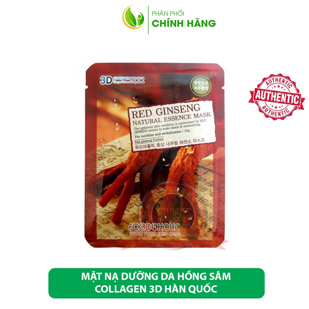 Mặt nạ foodaholic, mặt nạ hồng sâm collagen chính hãng, mask giấy Hàn Quốc 3D, dưỡng ẩm, dưỡng trắng