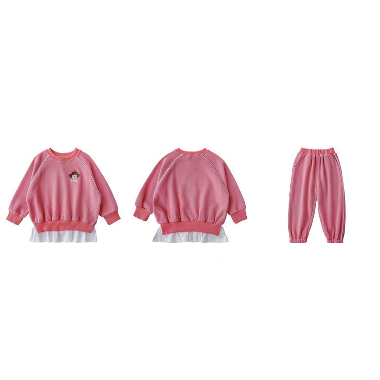 Bộ Áo Sweater Phối Quần Dài Giả Hai Lớp Dáng Rộng Thời Trang Xuân Thu Mới Cho Bé Gái
