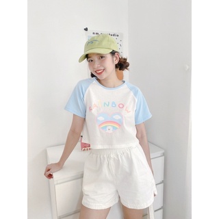 Áo raglan croptop Rainbow