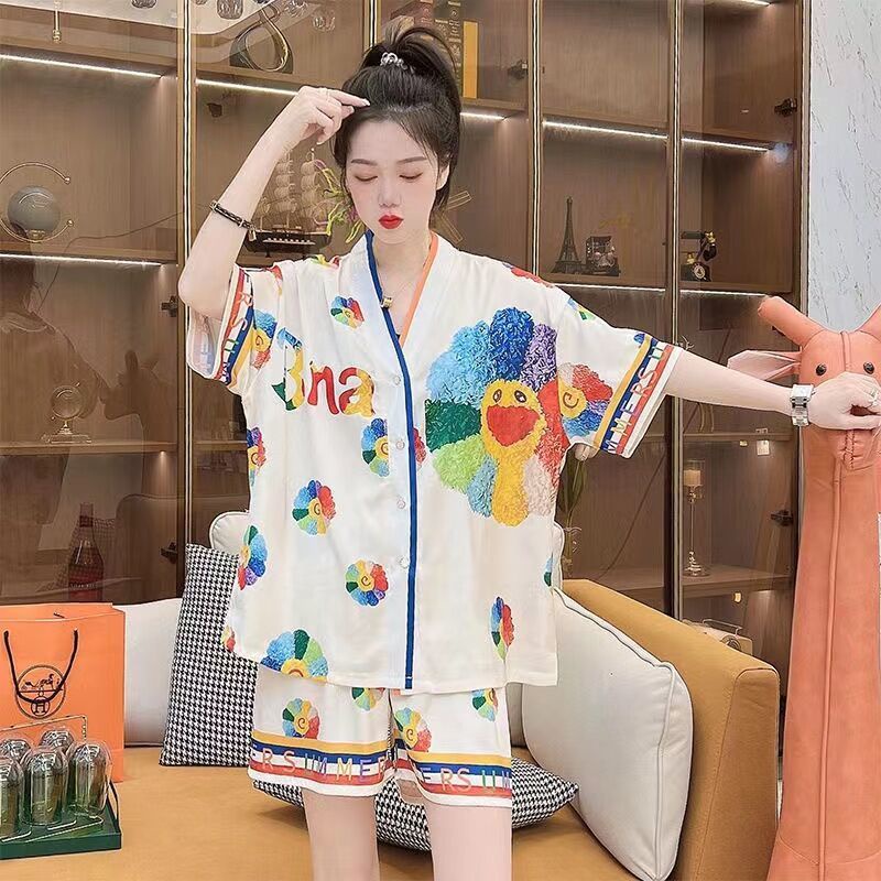 Bộ Đồ Ngủ Ngắn Tay Họa Tiết Hoa Hướng Dương Thời Trang Mùa Hè Cho Nữ