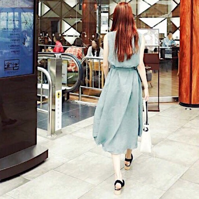 Đầm váy mint cột eo