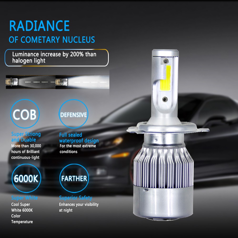 Bóng Đèn LED C6 Headlight, Đèn Pha Ô Tô C6 Chân H11, H4, H1, H7, 9006/HB4, 9005/HB3, 9007, 880/881/H27