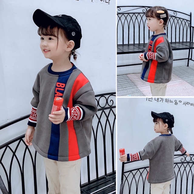 Áo nỉ xám lót nhung Hàn Quốc 1-6Y