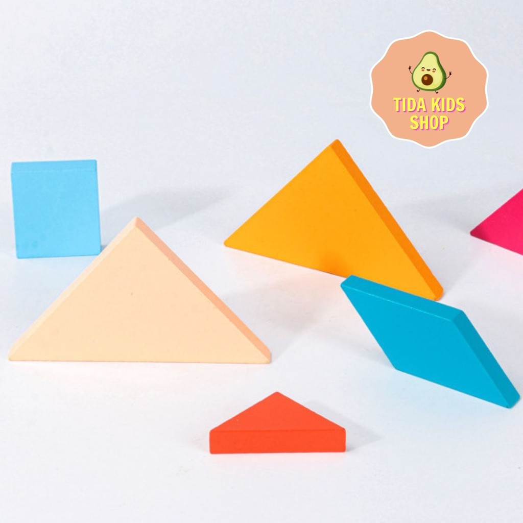 Đồ Chơi Gỗ TIDA KIDS SHOP, Đồ Chơi Xếp Hình Gỗ Sách Tangram 7 Mảnh Nam Châm Cho Bé Phát Triển Tư Duy Giá Tốt