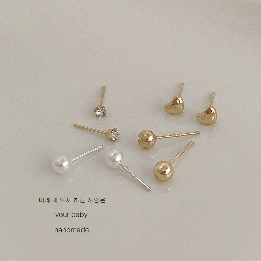 Set 4 Đôi Khuyên Tai Hình Trái Tim Đính Đá / Ngọc Trai Đơn Giản Phong Cách Hàn Quốc