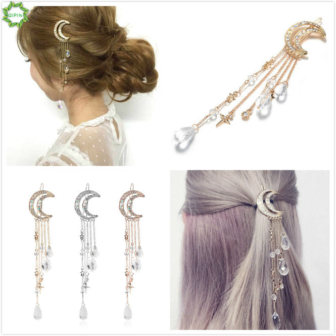 Cài tóc hình mặt trăng đính đá giả thời trang thanh lịch cho nữ