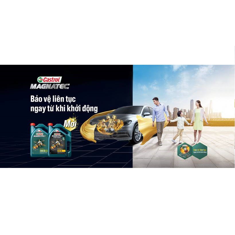 Nhớt Bán Tổng Hợp Castrol Magnatec công nghệ Dualock 10W40 4L cao cấp dành cho xe Ô tô động cơ xăng