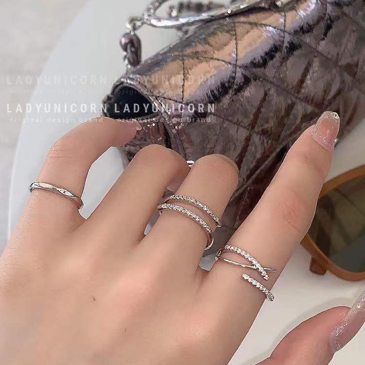 Bộ 3 nhẫn AY đính đá lấp lánh kiểu dáng đáng yêu xinh xắn cho nữ