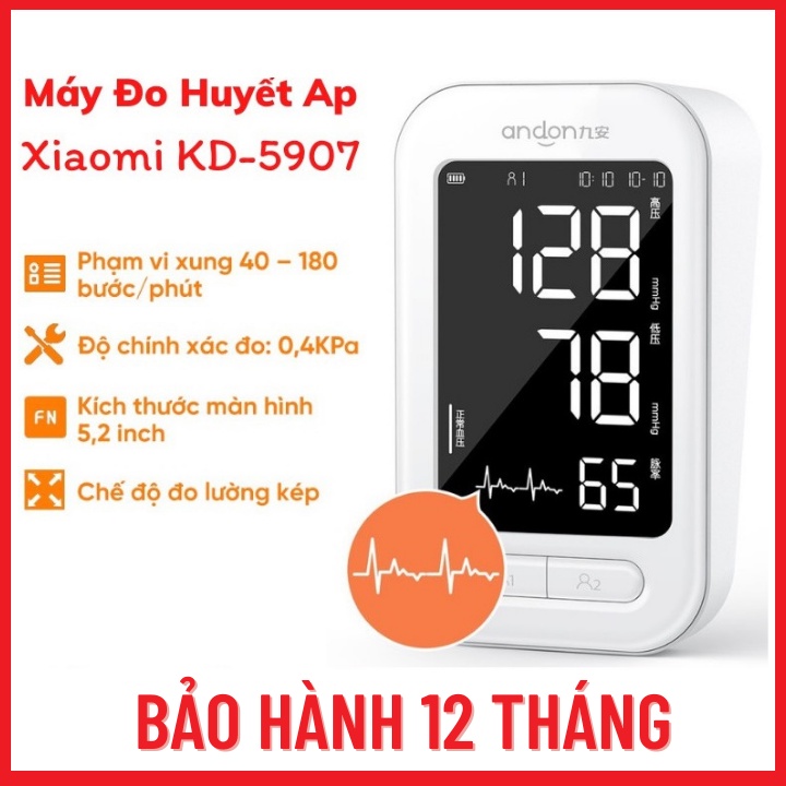 Máy Đo Huyết Áp Xiaomi Andon KD 5907-Màn Hình LCD Inch-Pin Lithium 2200mah-Dễ Sử Dụng Cho Người Già-BH 12 Tháng