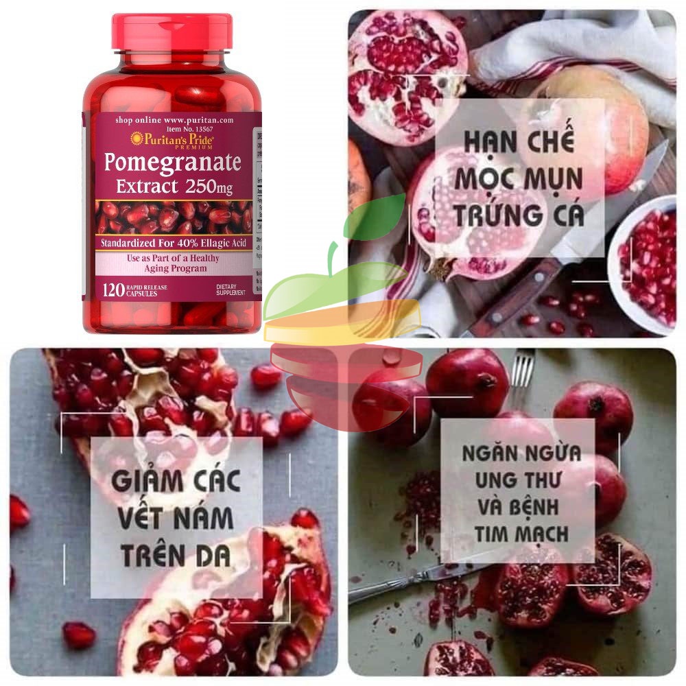 Viên Uống Chống Nắng, Mờ Nám, Đẹp Da Hạt Lựu Pomegranate Extract 250mg Puritan's Pride