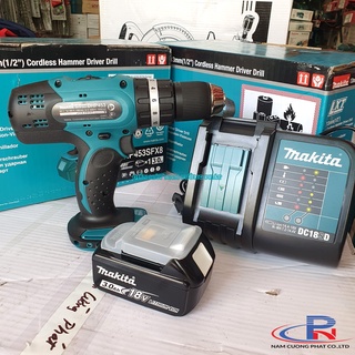 Máy khoan búa, vặn vít dùng pin 18v makita dhp453