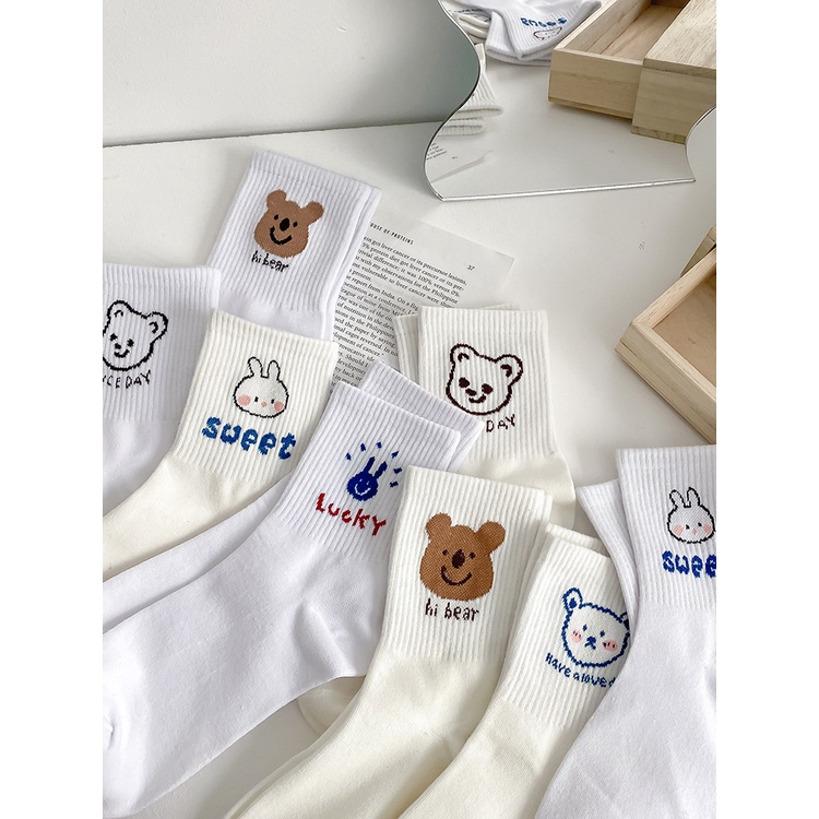 Tất nữ vỡ nữ cao cổ đa dạng trắng mặt gấu phong cách trẻ trung năng động dễ thương