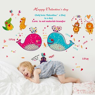Decal dán tường - Giấy dán tường - Đôi cá voi Happy valentine cho bé - kiddecals - SK9092