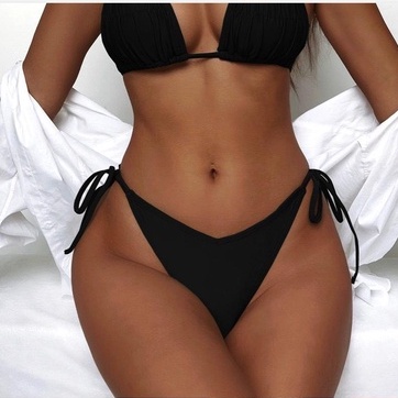 Quần bơi nữ quần bikini dây mảnh màu đen cotton bóng co giãn QB001