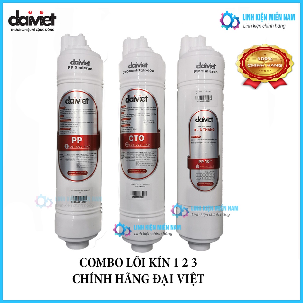 Combo lõi kín lọc nước 1 2 3 dạng kín - chính hãng đại việt
