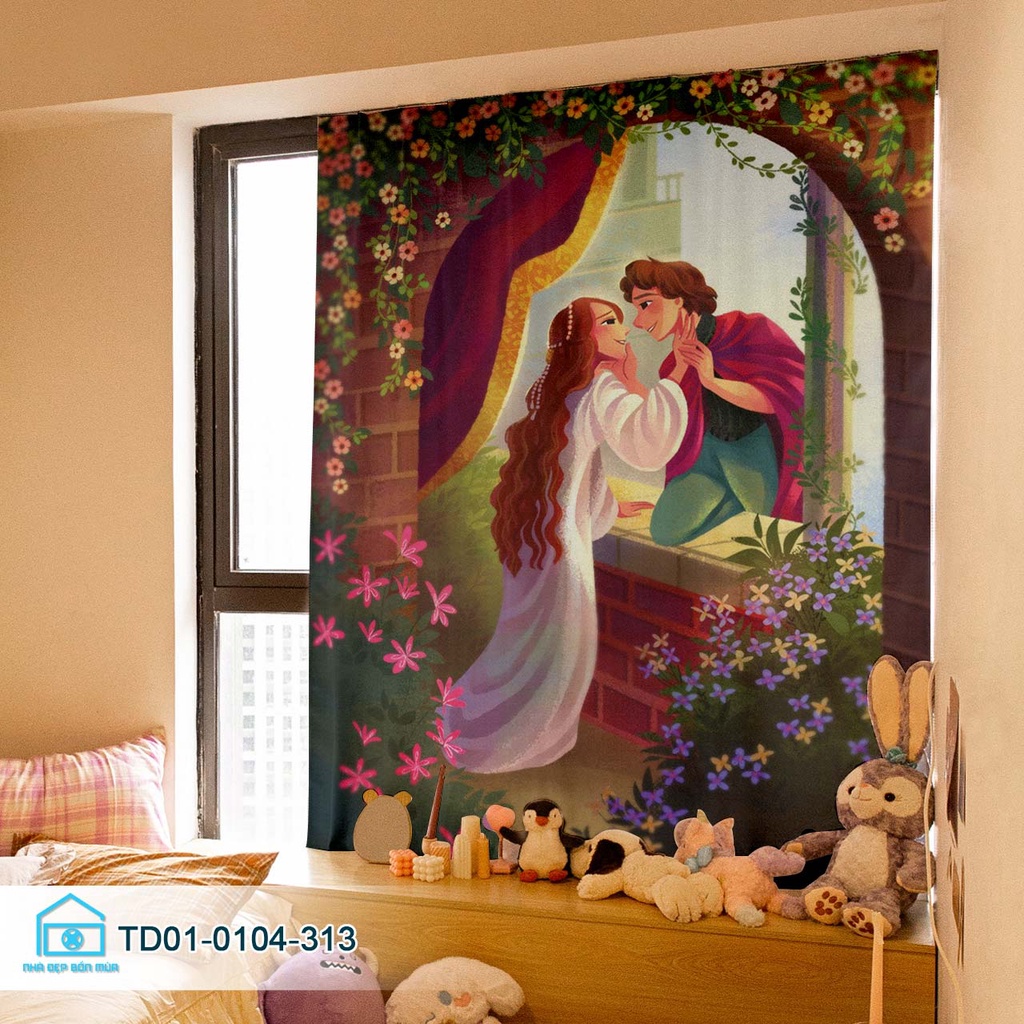 Rèm cửa dán tường Tín Phát Decor, rèm cửa sổ dán tường anime cô gái dễ thương