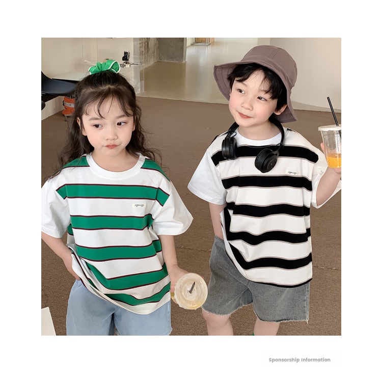 Áo kẻ ngang phối tay trắng 3 màu cho bé trai bé gái mùa hè mới B69-21160
