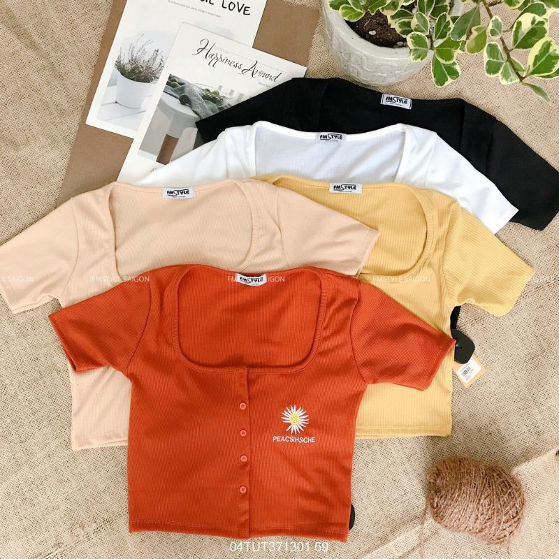 ÁO CROPTOP NÚT THÊU HOA