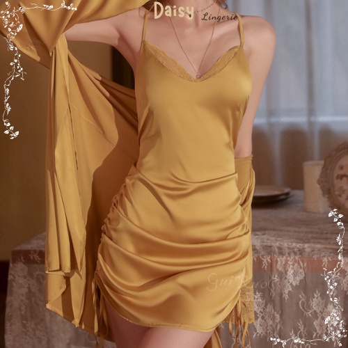[Hỏa Tốc, Bảo Mật] Váy Ngủ Sexy Gợi Cảm Đầm Ngủ Lụa 2 Dây Phối Ren Viền Ngực Dây Rút Hông Cao Cấp - Mã VN027