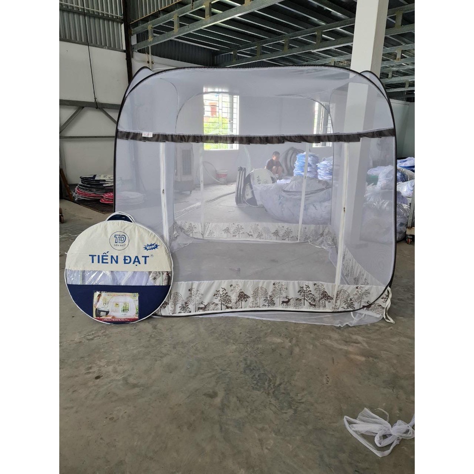 Màn chụp tự bung đỉnh vuông Mộc Chi - Có Viền Chống Muỗi. Mùng chụp người lớn gấp gọn tiện dụng