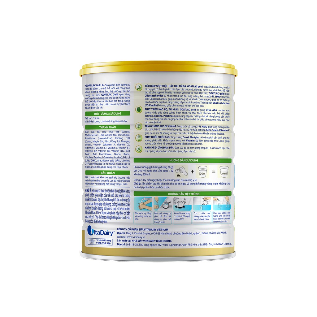 Sữa Dê Goatlac Gold 1+ 800g dành cho trẻ dị ứng đạm sữa bò - VitaDairy