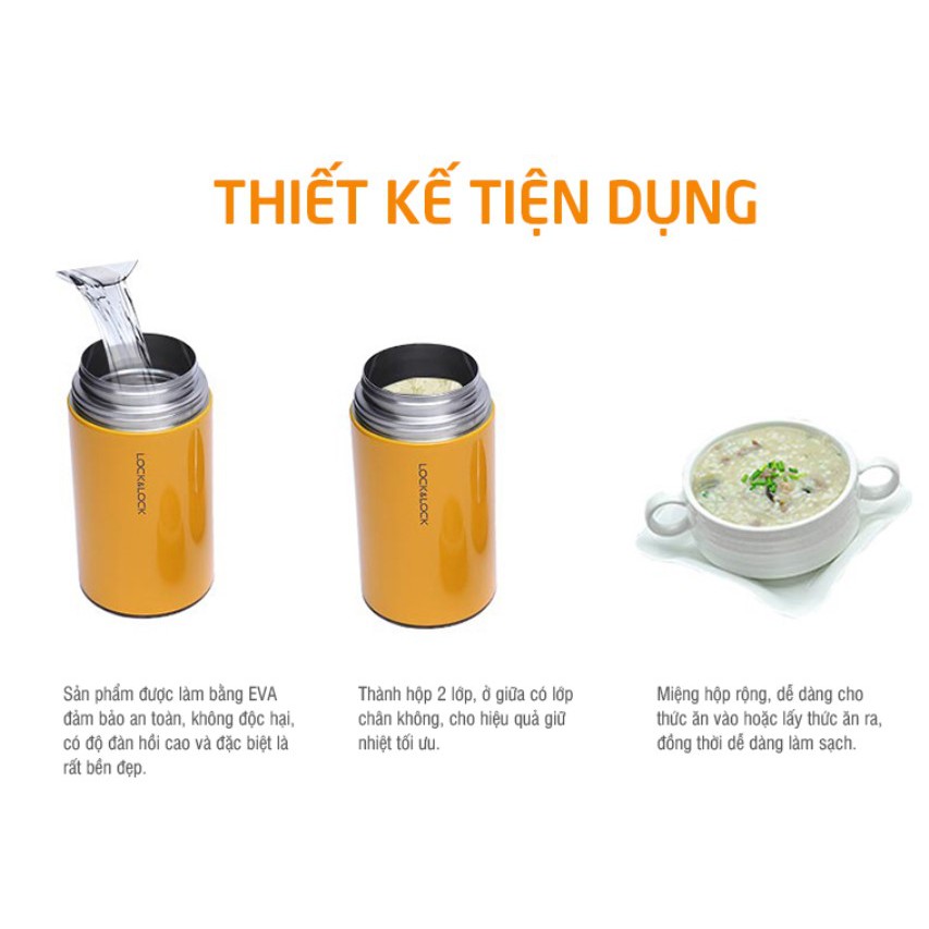 Hộp Giữ Nhiệt Đựng Thức Ăn Lock&Lock Column Food Jar LHC8022 (750ml), LHC8023 (1L) - Hàng Chính Hãng, Kèm Muỗng