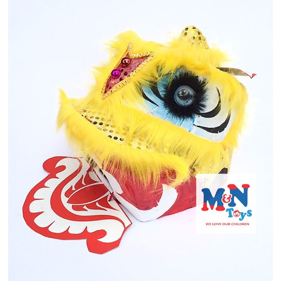 Đầu lân,Đầu Sư Tử Vuông kèm đuôi Trung Thu Có Đèn 25cm x 25cm x 24cm màu Vàng