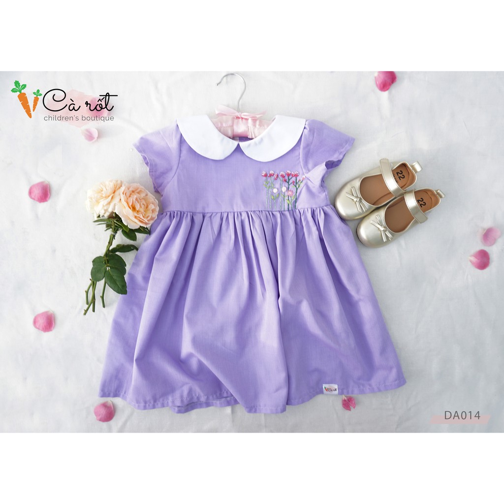 Đầm thiết bé gái cổ sen có tay màu tím