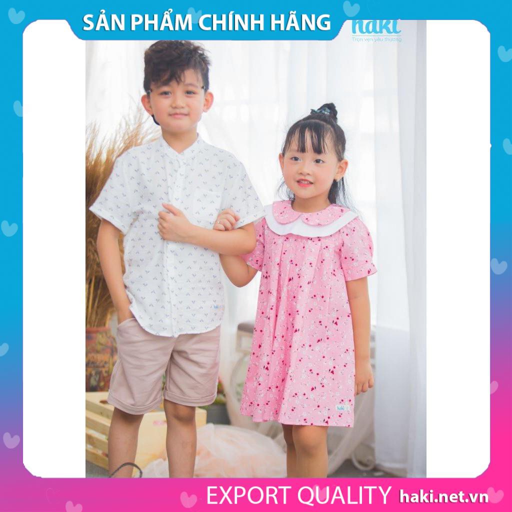 Váy bé gái thiết kế cộc tay vải thô cổ sen hai lớp - HAKI HK479