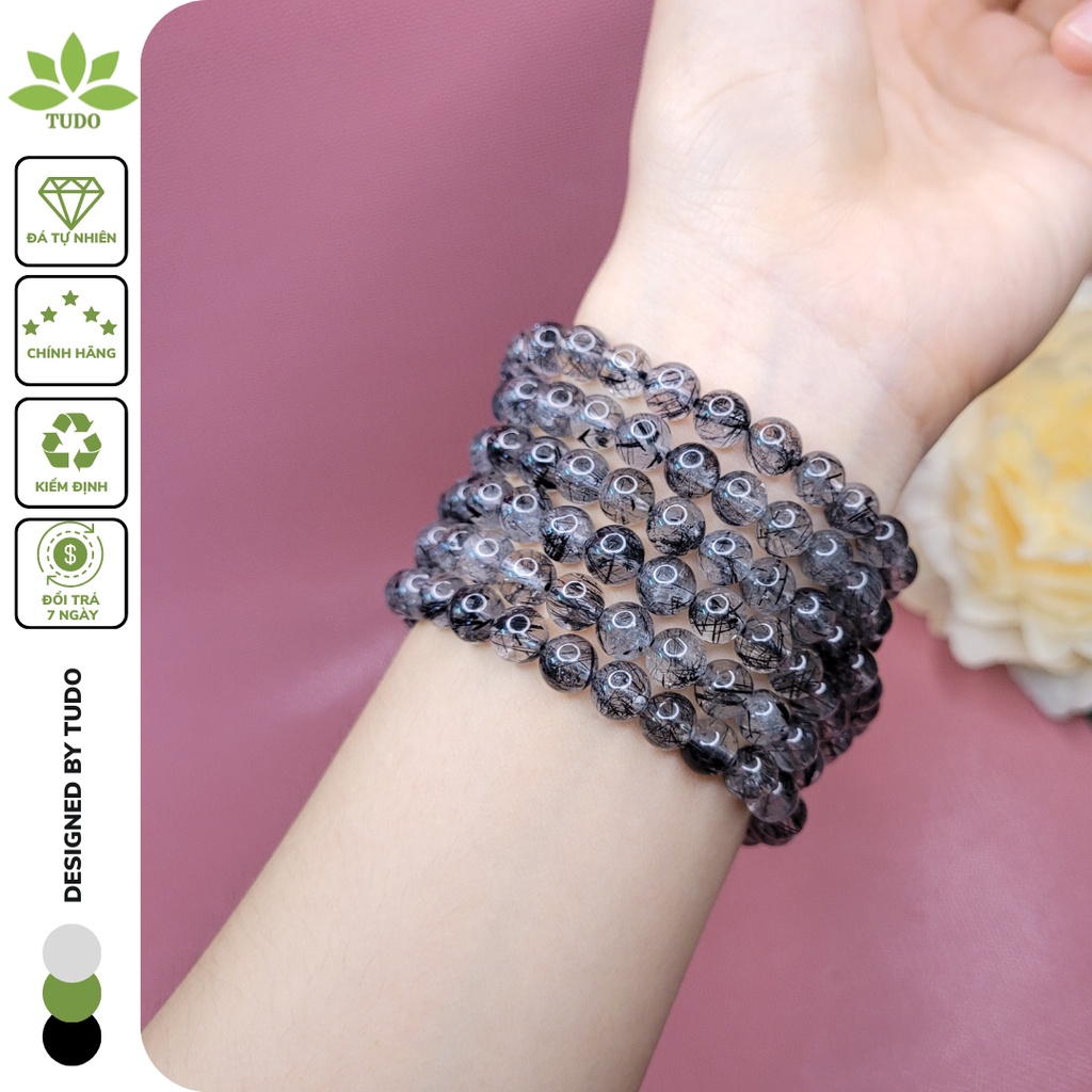 Chuỗi vòng hạt TA Tóc Đen ánh kim size nhí tròn trơn 5li, 6li, 7li cho mệnh Thủy Mộc TUDO A71K635
