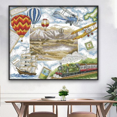 Tranh thêu chữ thập du lịch vòng quanh thế giới Travel round the world F596 (tranh chưa thêu)