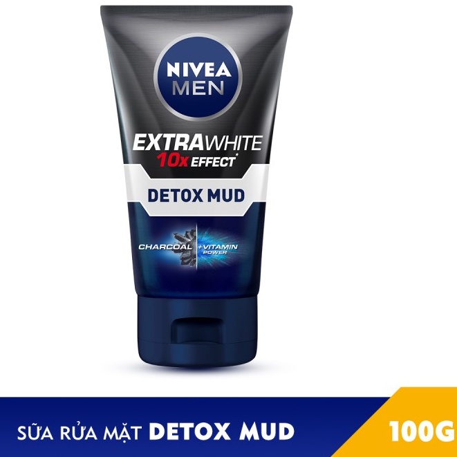 Sữa rửa mặt Nivea Men Extra White 10X Effect (detox mud) bùn khoáng ngừa mụn 100gr