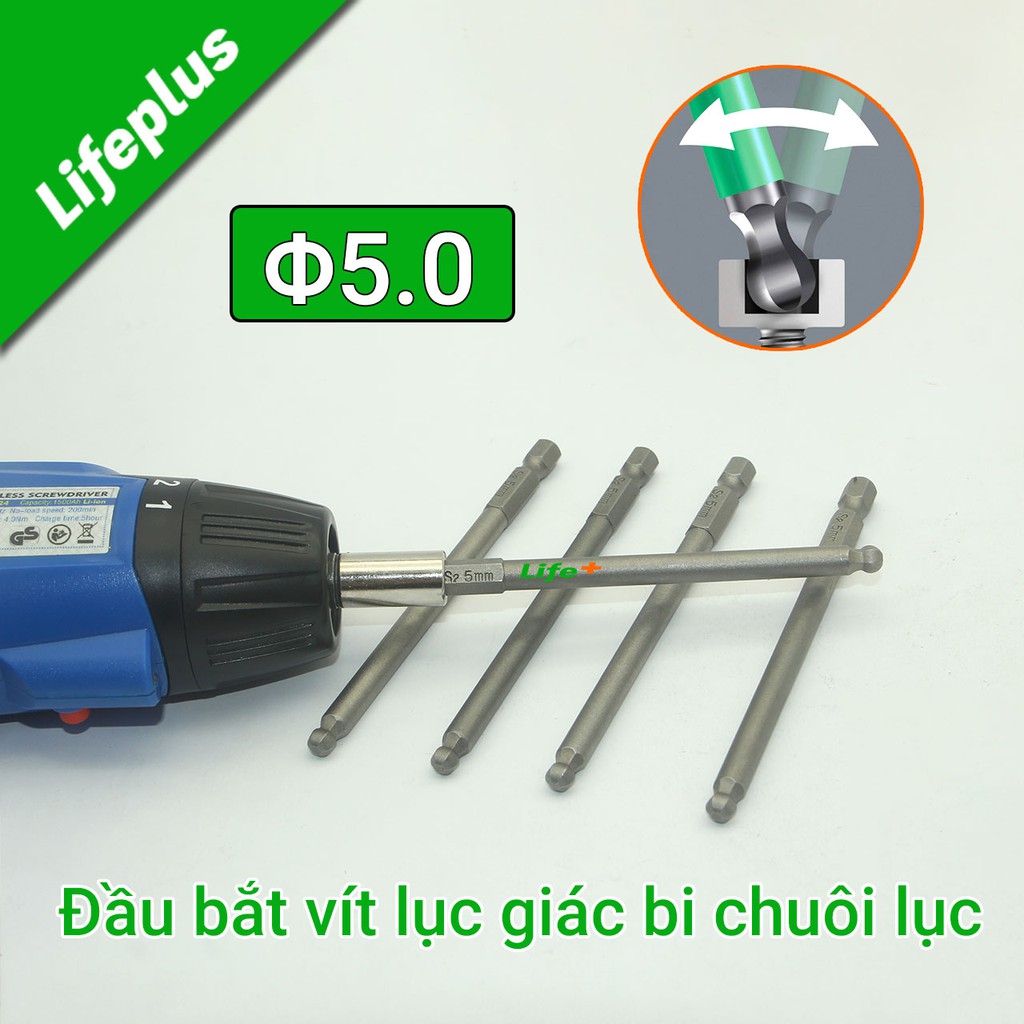 Đầu bắt vít lục giác bi dài 100mm chuôi lục thép S2