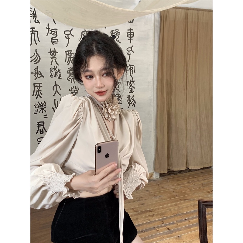 Áo Hoa Tay Phồng Cổ Chữ V Thời Trang Quyến Rũ Cho Nữ