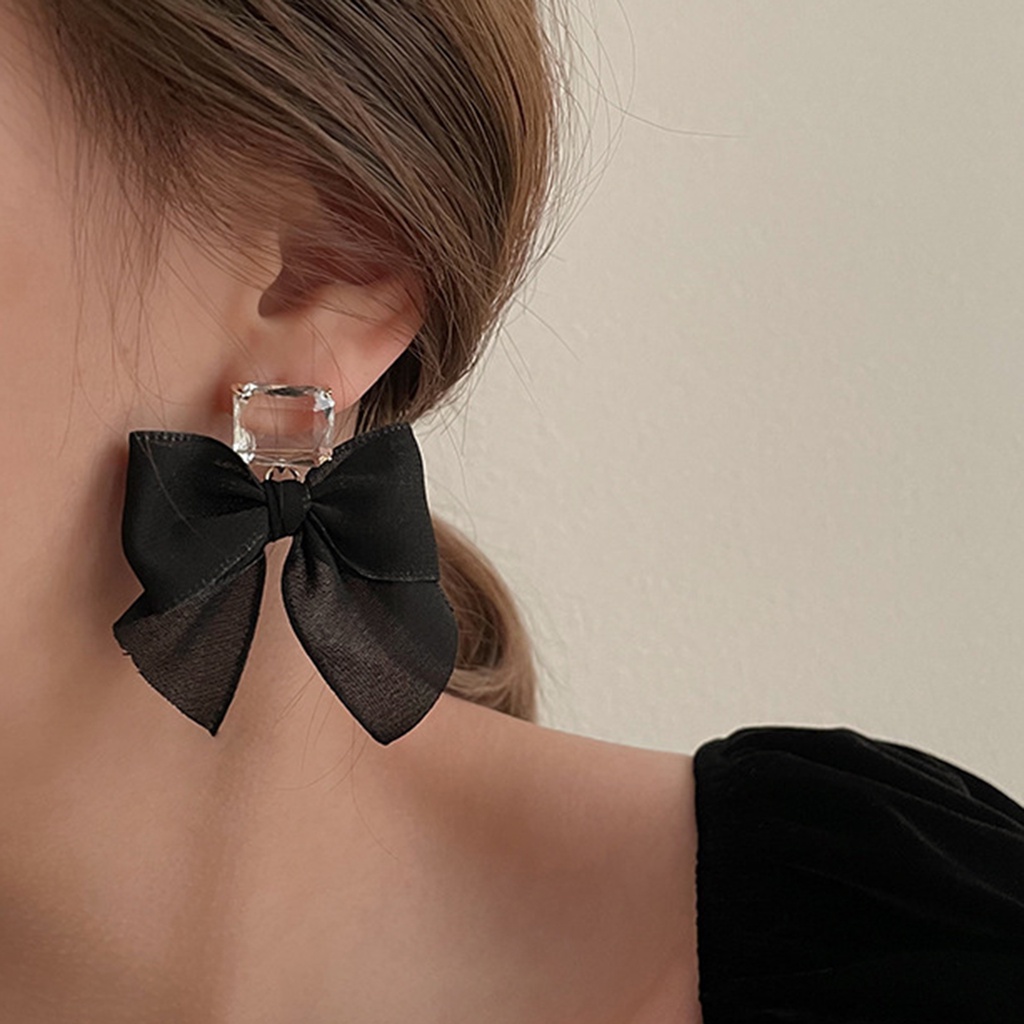 1 Đôi Bông Tai Dáng Dài Phối Nơ Vải Thời Trang Xinh Xắn