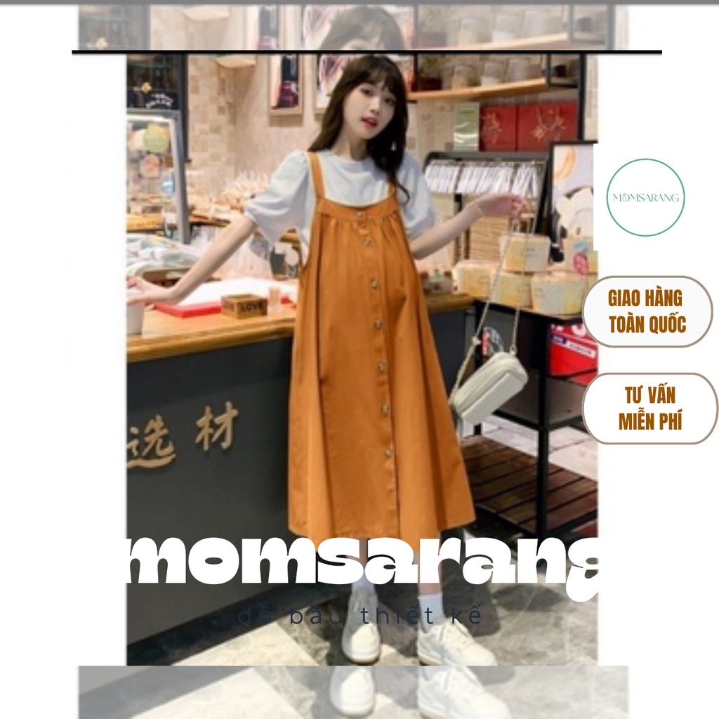 Set váy yếm bầu mùa hè Momsarang, váy yếm kèm áo phong cách Hàn Quốc chất liệu mát mẻ – H017